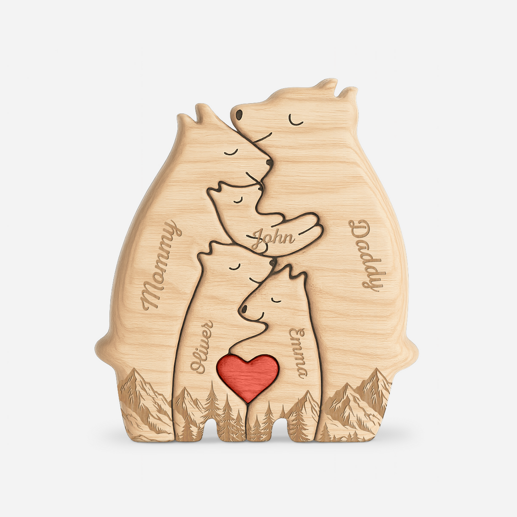Wooden Bear Family Puzzle - Personalized Gift for Family