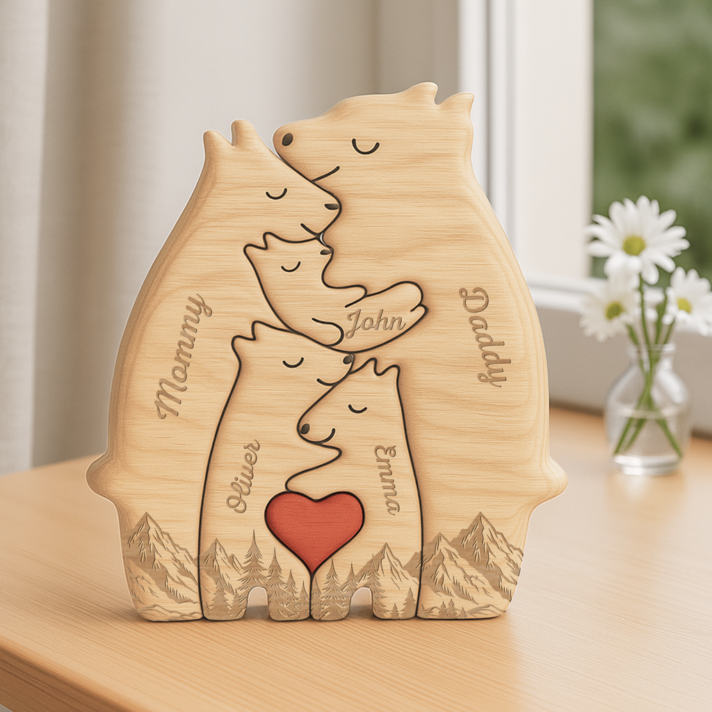 Wooden Bear Family Puzzle - Personalized Gift for Family