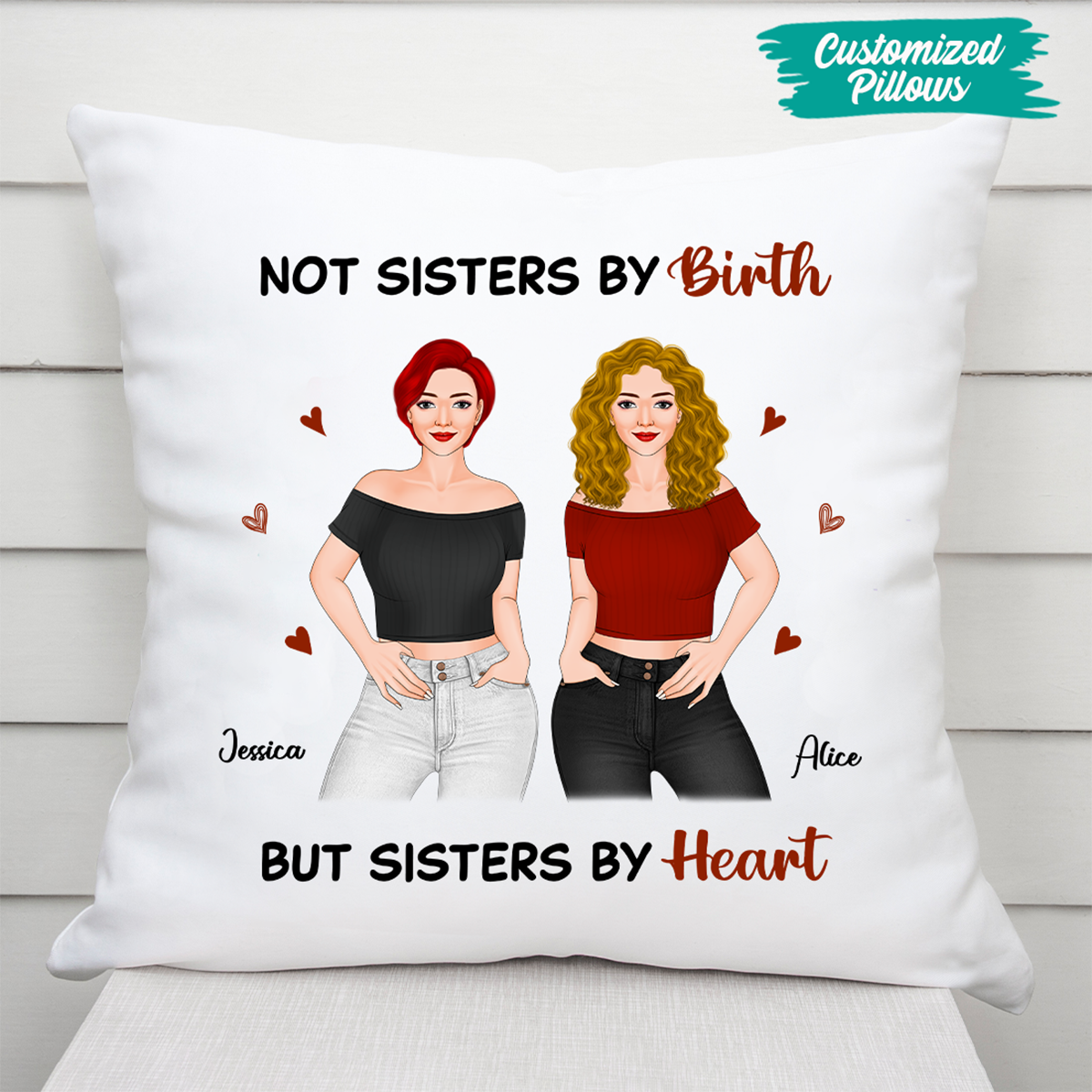 Personalized Sisters By Heart Pillow