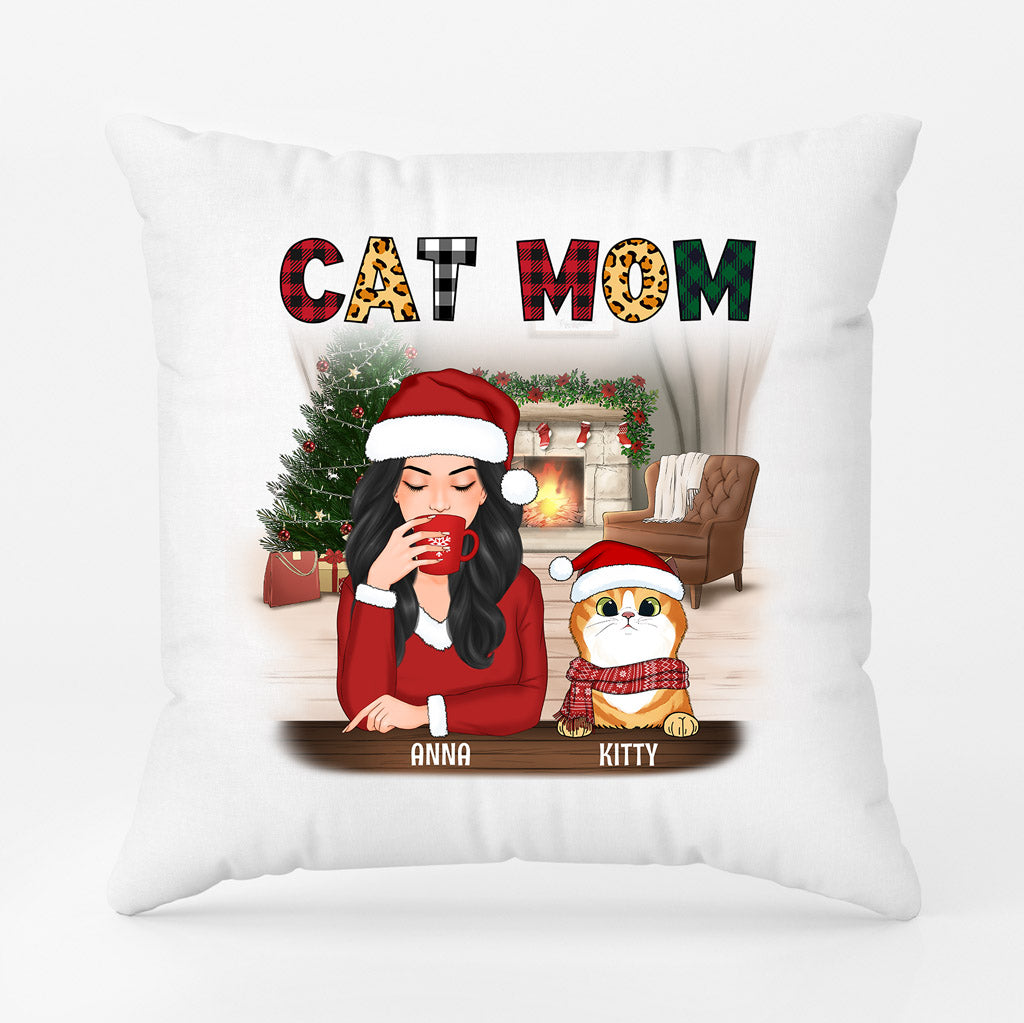 Personalized Sweetest Christmas Cat Mom Pillows