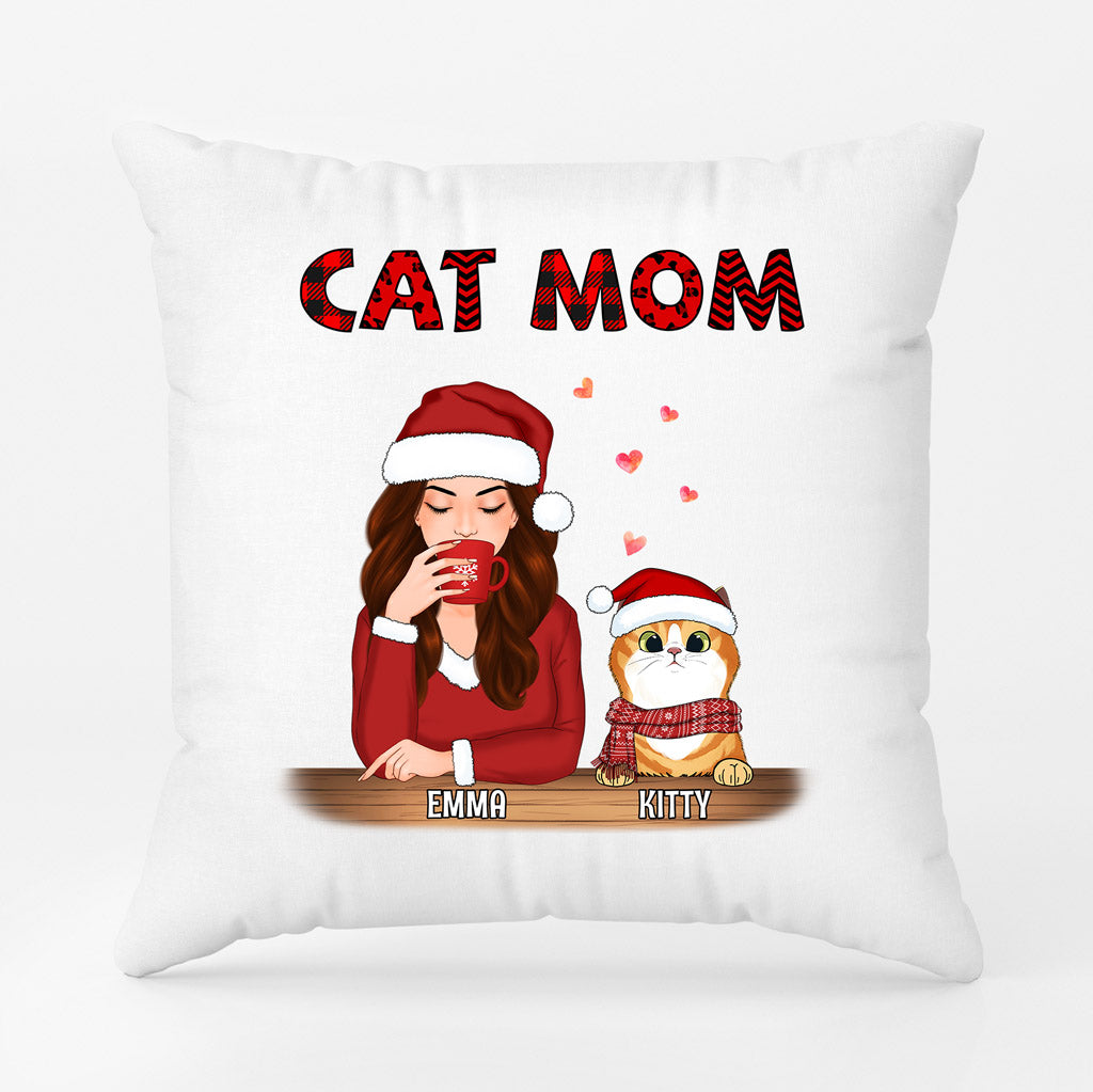 Personalized Best Cat Mom In Town Christmas Pillow