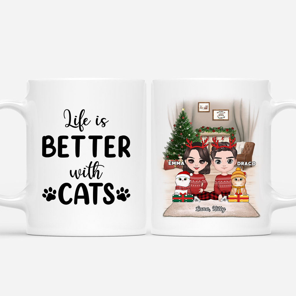 Life Is Better With Cats - Personalized Cat Mug for Couple