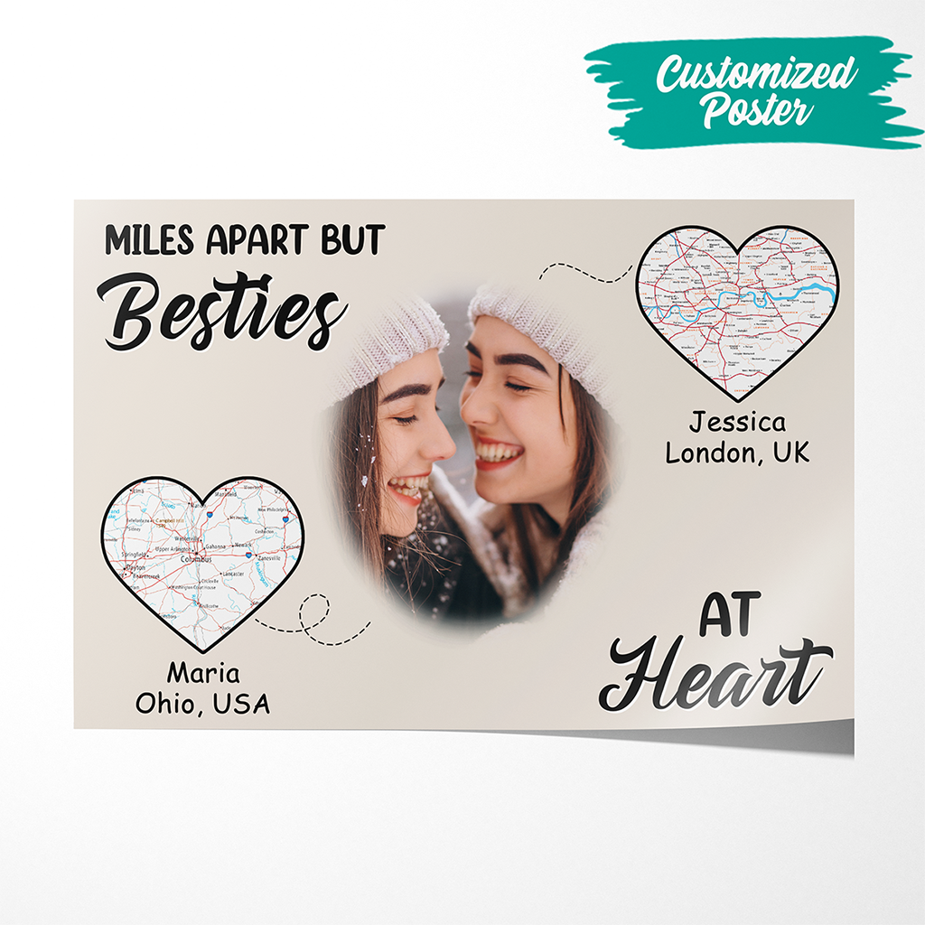 Personalized Miles Apart But Besties At Heart Poster
