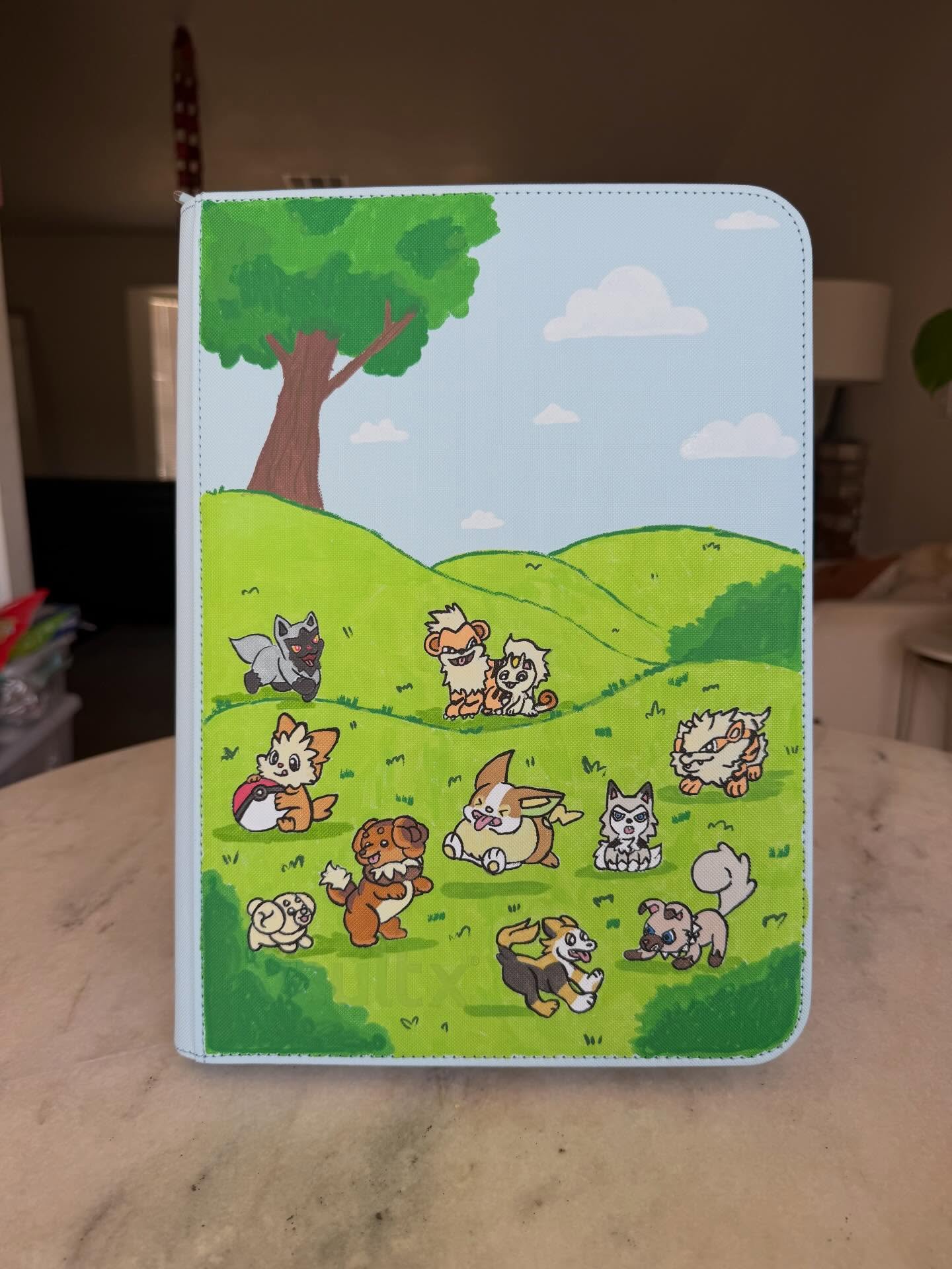 Fox Family Meadow Gathering Binder - hand-painted Meadow Green card binder cover