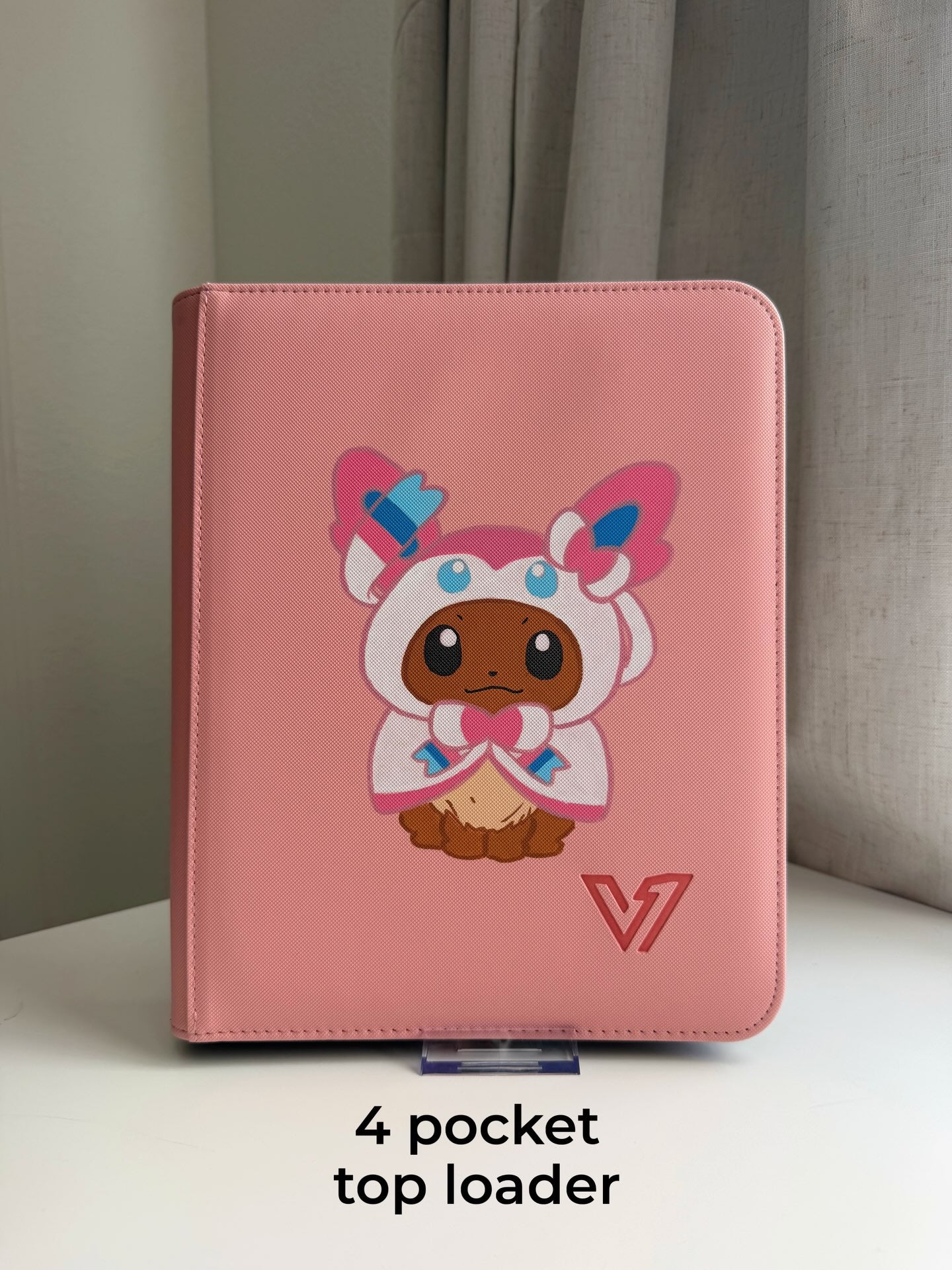Fox Cub in Ribbon Fairy Hoodie Binder - hand-painted Cotton Pink card binder cover