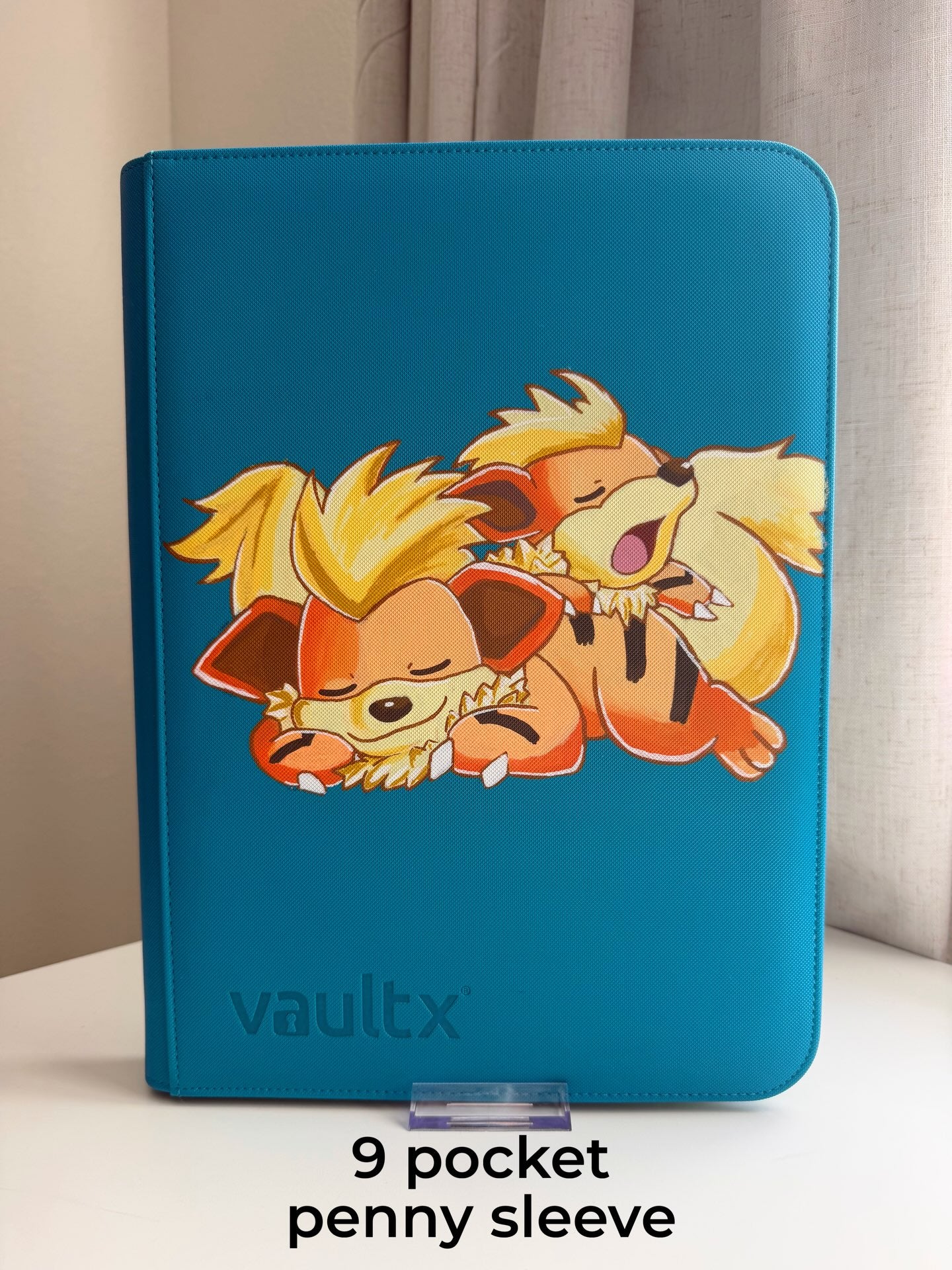 Loyal Flame Pup & Guardian Binder - hand-painted Teal / Cream card binder cover