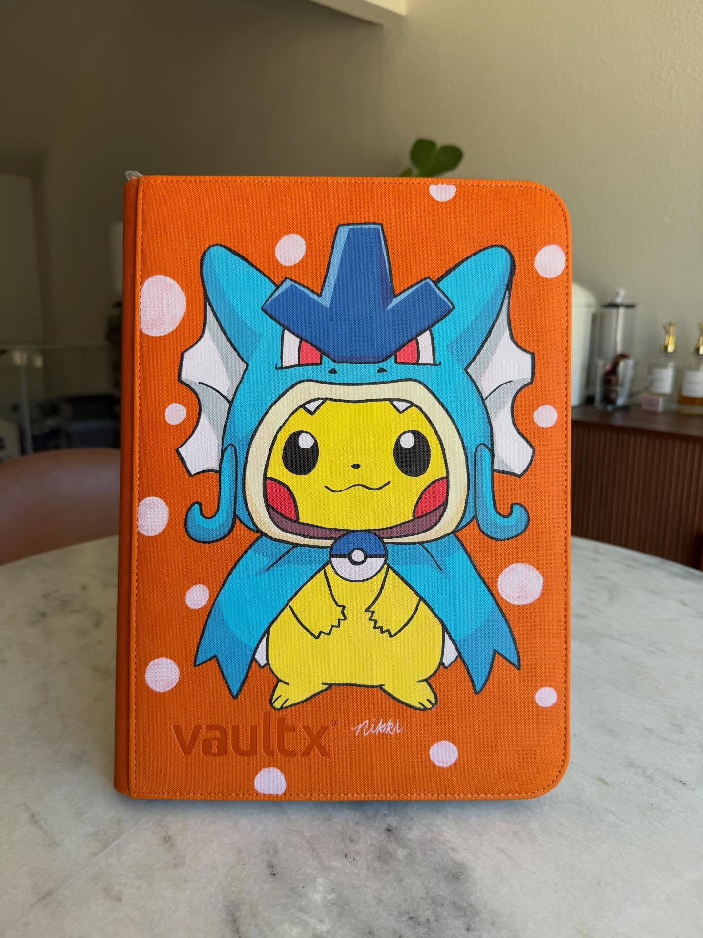 Spark Mouse in Sea Serpent Hoodie Binder - hand-painted Sunset Orange card binder cover