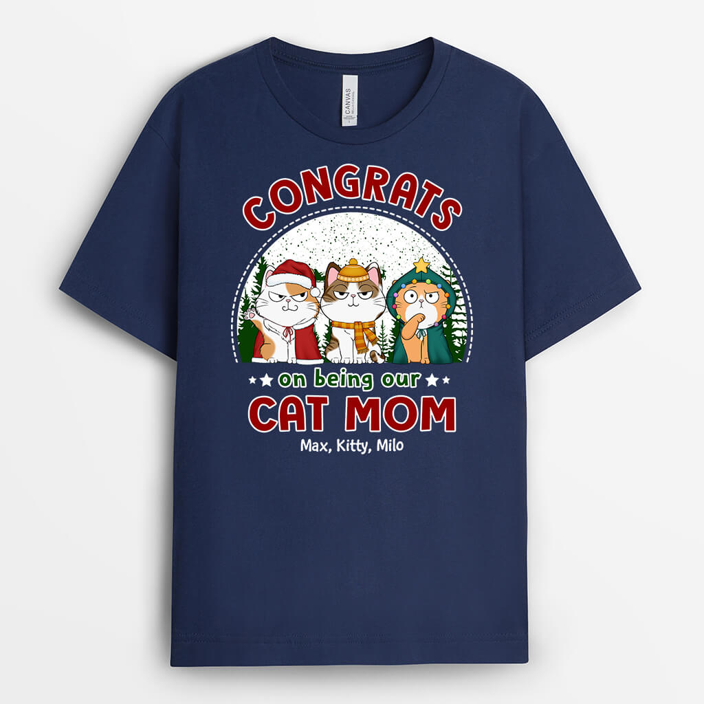 Congrats On Being Our Cat Mom | Custom Christmas Shirts for Cat Lovers